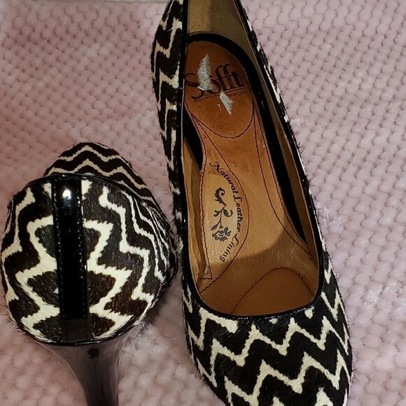 SOFT 'MOSELLE'PUMPS WAVE PRINT CALF HAIR BROWN/BEIGE WOMEN"S SHOES - Picture 7 of 15